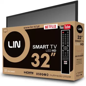 32 cale LIN 32D1700 SMART LED TV, HD Ready 1366x768, DVB‑T2, Wi‑Fi, 2×HDMI, 2×USB, 81,3 cm