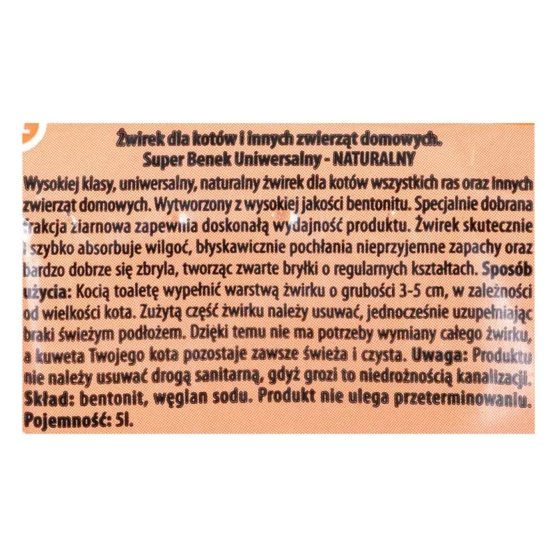 SUPER BENEK UNIVERSAL żwirek dla kota bentonitowy Natural 5 l