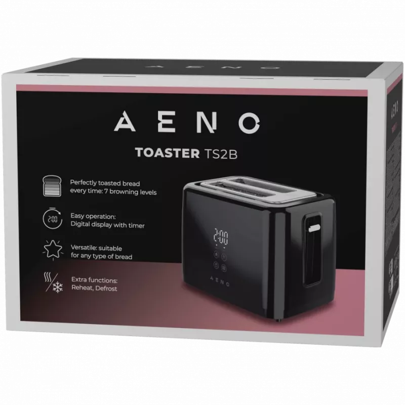 Toster elektryczny, czarny, 220-240V, 50-60Hz, 780-930W, 2 szczeliny, 3 tryby, 7 poziomów opiekania