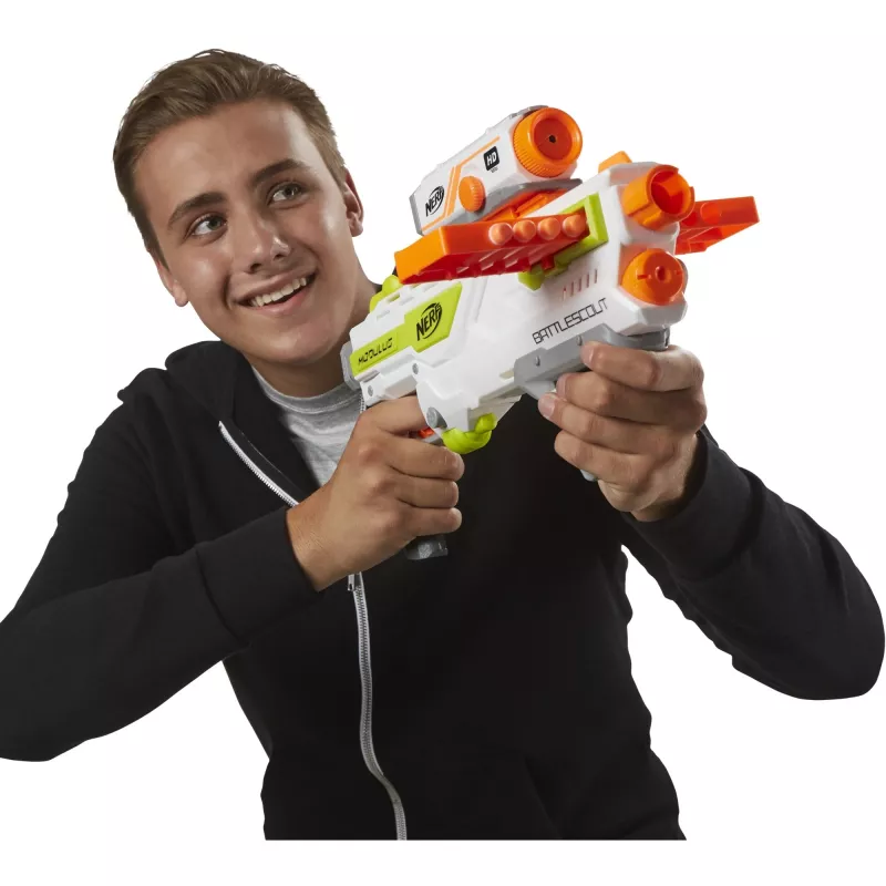 Pistolet Zabawkowy HASBRO Nerf BattleScout ICS-10 FFP B1756F030 – pistolet na piankowe strzałki, pojedynczy strzał, szyna taktyczna