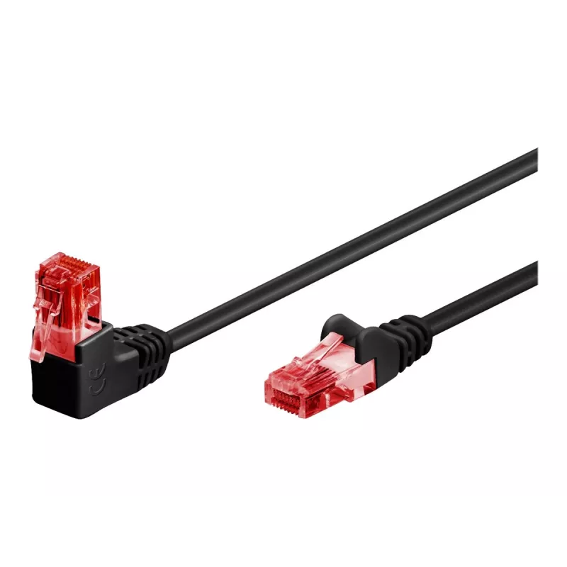 Goobay CAT 6 Kabel krosowy 1x kąt 90°, U/UTP, Czarny, 1 m - zatrzask na górze, mieszanka CCA (51515)
