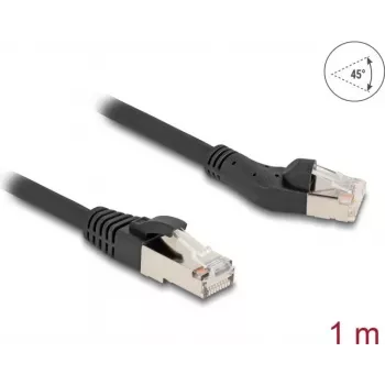 Kabel sieciowy DeLOCK RJ45 Cat.8.1 kątowy 45° w lewo do prostego 1m czarny