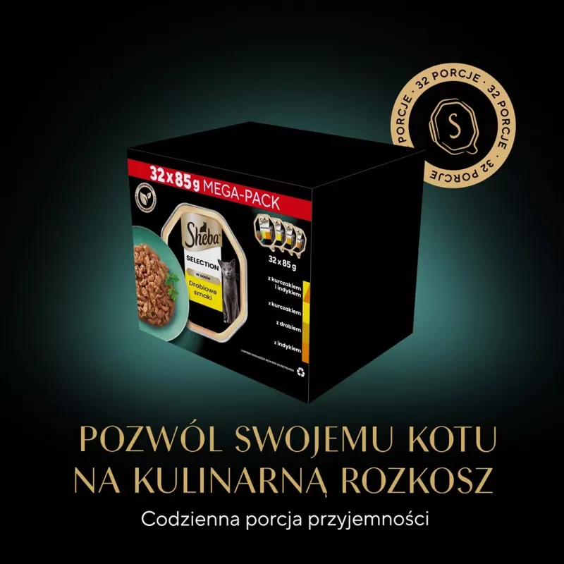 Mokra karma dla kota Sheba tacka Sos drobiowy (kurczak, indyk) 32 x 85 g tacka