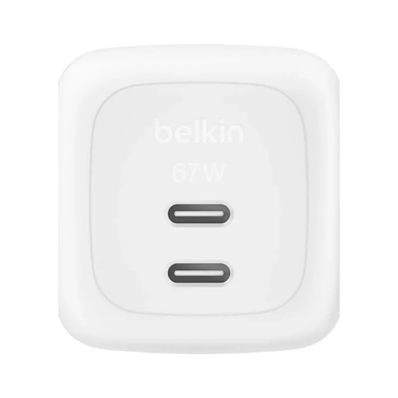 Wewnętrzna szybka ładowarka AC Belkin WCH020KQ2MWH-B6 — 2x USB‑C, 2 m zintegrowany kabel, biała