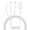 Kabel USB Baseus SUP0003529 — USB 3.2 Gen 1 (3.1 Gen 1), 1 m, USB-A na USB-C / Micro USB-A / Lightning, biały