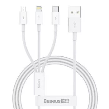 Kabel USB Baseus SUP0003529 — USB 3.2 Gen 1 (3.1 Gen 1), 1 m, USB-A na USB-C / Micro USB-A / Lightning, biały