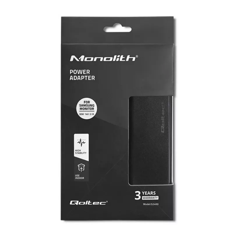 Qoltec 52400 zasilacz/przetwornica do użytku wewnętrznego 30 W Czarny