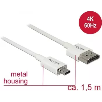 Kabel HDMI DeLOCK 85150 1.5 m HDMI typ A na typ D, biały
