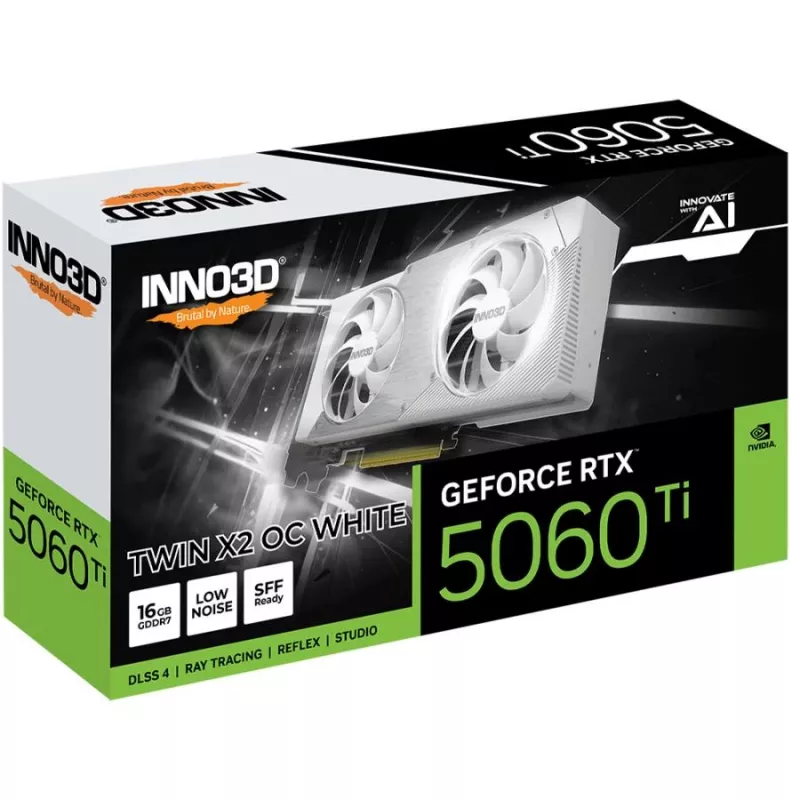 Karta graficzna Inno3D GeForce RTX 5060 Ti — 16 GB GDDR7, PCIe 5.0, 448 GB/s, 250 mm, 2-slot, biała