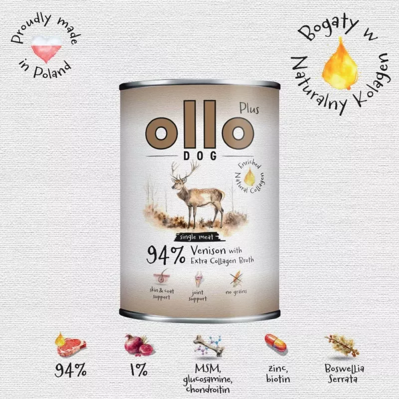 Ollo Plus Kolagen Sarnina 400g puszka karmy dla psów