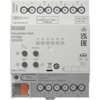 Jung KNX siłownik grzewczy 6-kanałowy z regulatorem 36006 1S R, montaż na szynie DIN
