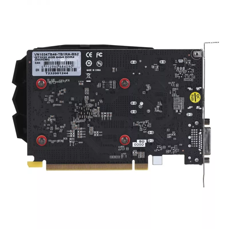 Karta graficzna BIOSTAR GeForce GT 1030 — 4 GB GDDR4, 64-bitowa, PCIe x16 4.0, aktywne chłodzenie, DVI-D + HDMI