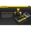 Ładowarka do akumulatorów Nitecore NEW i2 — ładowarka 2‑kanałowa dla LiFePO4, Li‑Ion, NiMH; wejście 100–240 V; wyjście 9–12 V; obsługuje AAAA/C/D/AAA/AA; czarna