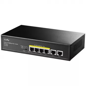 Przełącznik sieciowy Cudy FS1006P Fast Ethernet 6-portowy (4 PoE, 1 PoE+) 10/100 Mbps, przepustowość 1,2 Gbit/s, obudowa metalowa, montaż w szafie rack/na ścianie