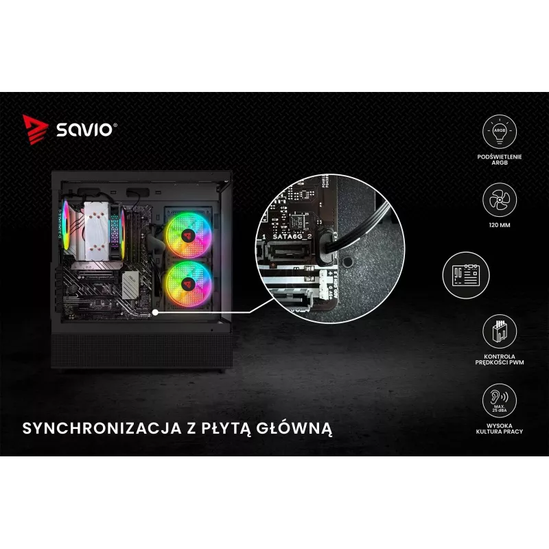 Wentylator obudowy SAVIO Blast 120mm ARGB PWM - Czarny