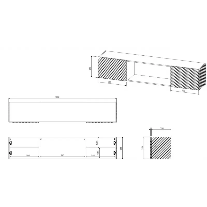 TV cabinet Cama Meble LARA 183x35x37 cm Czarny matt with built-in electric fireplace
