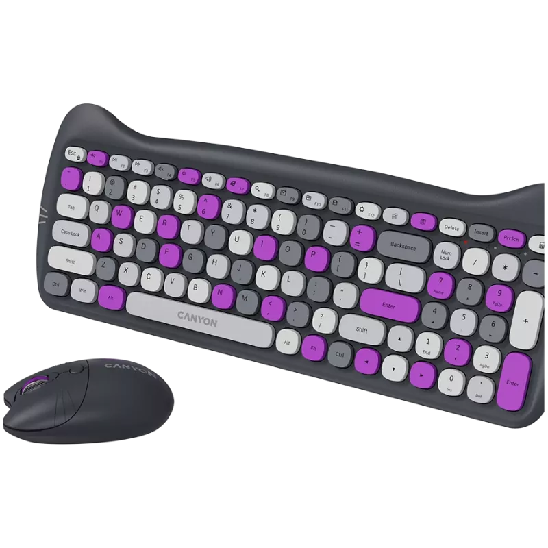 Bezprzewodowy zestaw klawiatura i mysz CANYON HSET-W6 Kitty Edition – fioletowy