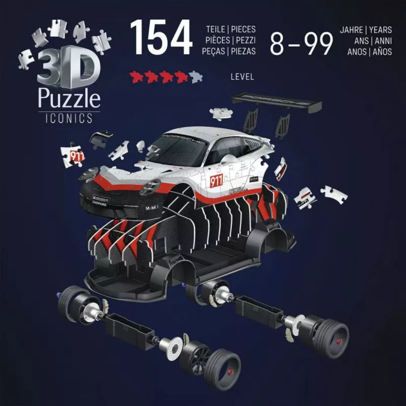 Puzzle 3D Ravensburger Iconics Porsche 911 GT3 Cup – zestaw do budowy repliki modelu