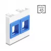 Akcesorium ramki zatrzaskowej DELOCK 81557 — plastikowa ramka modułu keystone, 45×45×17,5 mm, niebieska/biała