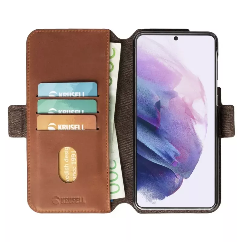 PhoneWallet Krusell dla Samsung Galaxy S21+ vintage cognac — etui z funkcją portfela