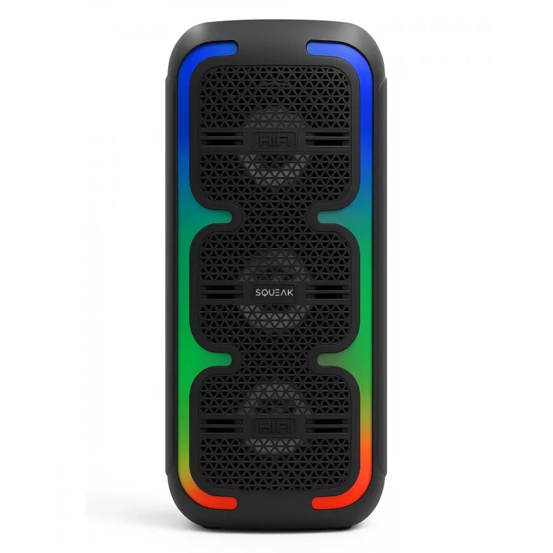 Przenośny głośnik stereo SQUEAK SQ1009 — Bluetooth 5.3, 45 W RMS, 10h bateria, FM, USB, AUX, LED, 1800 mAh, czarny
