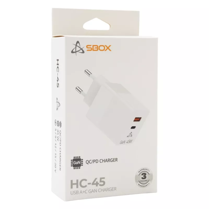 SBOX Home Charger HC-45 45W GaN ładowarka sieciowa z dwoma wejściami