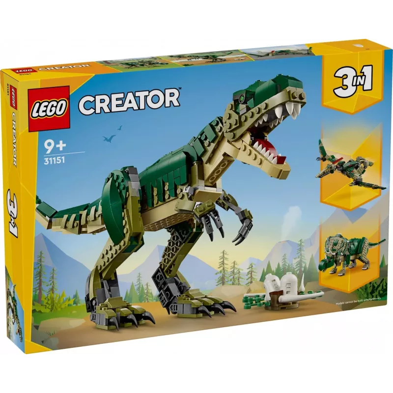 Zabawka konstrukcyjna LEGO Creator 3-w-1 T.Rex, zestaw do zbudowania, 626 szt., wysokość 150 mm, wiek 9+