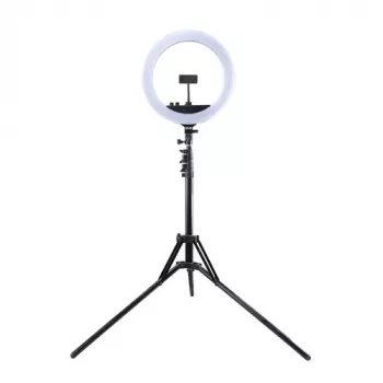 Lampa pierścieniowa LED 34,5 cm ze statywem do 1,85 m, lusterkiem i uchwytem na telefon, USB