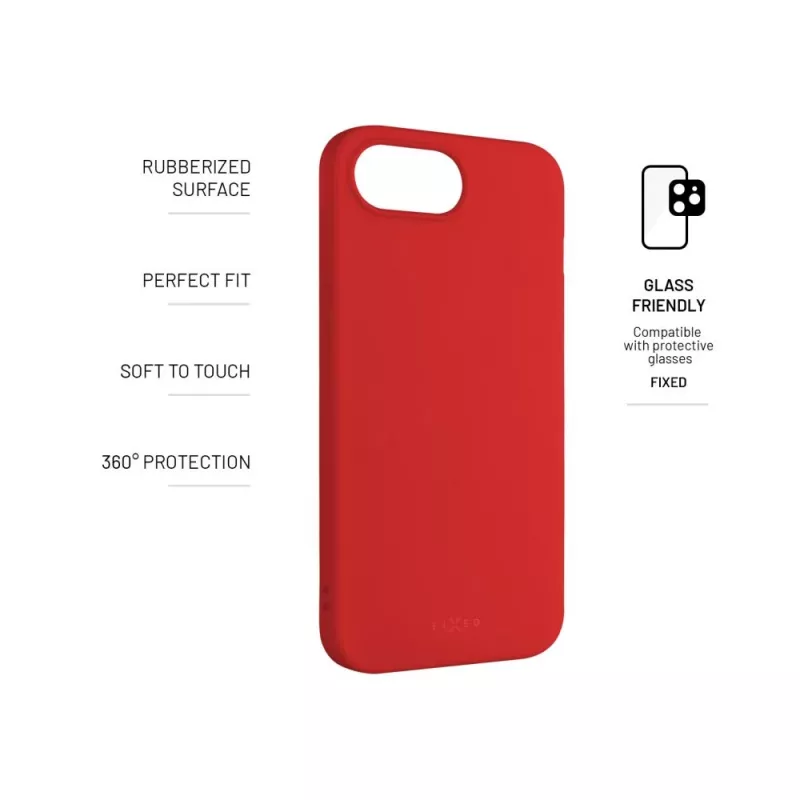 Tylna obudowa telefonu FIXED dla Apple iPhone 16e, gumowa, czerwona, smukłe etui ochronne
