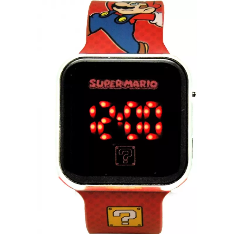 Dziecięcy zegarek na rękę Euroswan LED Super Mario – cyfrowy, czerwony, z wyświetlaczem LED
