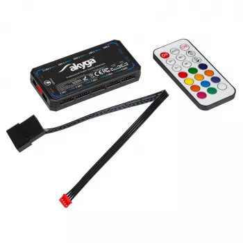 Akyga AK-CA-73 kontroler wentylatorów RGB z pilotem, 12 portów (10 wentylatorów + 2 taśmy LED), zasilanie Molex