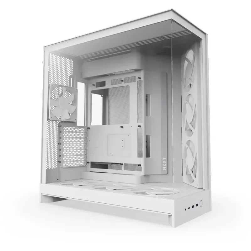 Obudowa PC Midi Tower NZXT H9 Flow RGB+ — Biały, obsługa ATX/EATX/Micro-ITX, szkło hartowane, 3 wentylatory 140 mm z przodu + 1 wentylator 120 mm z tyłu