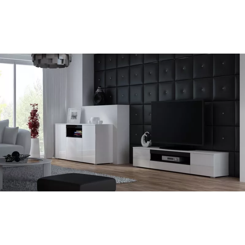 Cama stojak TV VIVA 180 biały/biały połysk + czarny