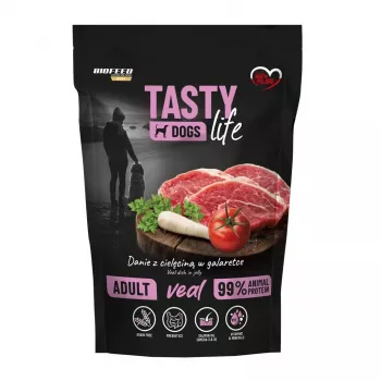 Mokra karma dla psów BIOFEED Tasty Life Veal — 90% Veal, 500 g saszetka, bez zbóż, pełnoporcjowa karma