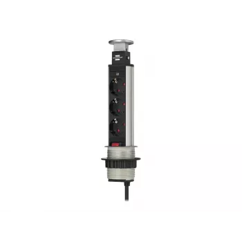 Brennenstuhl Tower Power Table Extension Socket - Przedłużacz - 3 gniazda wyjściowe - 2,0m - Czarny, Aluminium (1396200003)