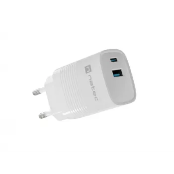 Przewodowa ładowarka do urządzeń mobilnych NATEC NUC-2140, 30W, USB-C PD 3.0 + USB-A, Samsung AFC, Biała