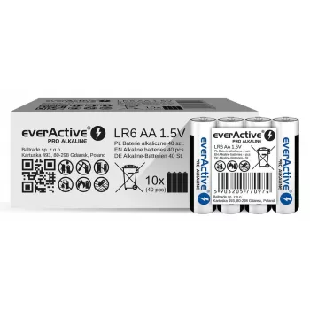 Baterie alkaliczne everActive LR6 AA opakowanie 4 szt. — 1,5 V, 3000 mAh, 50,5×14,5 mm