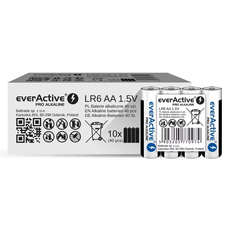 Baterie alkaliczne everActive LR6 AA opakowanie 4 szt. — 1,5 V, 3000 mAh, 50,5×14,5 mm