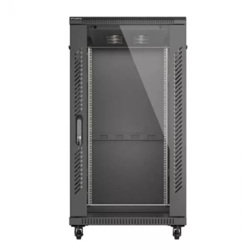 Szafa rack LANBERG FF01-6222-12B 22U 600x1200 mm czarna z przeszklonymi drzwiami przednimi i tylnymi