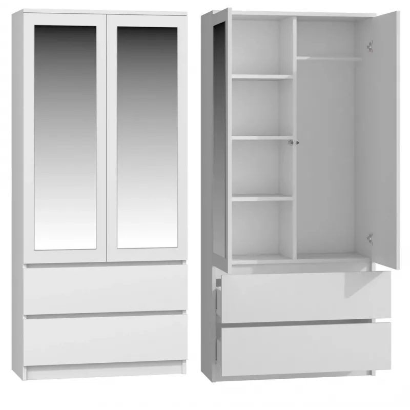 Topeshop SS-90 BIEL LUSTRO bedroom wardrobe/closet 5 shelves 2 drzwi(s) biały