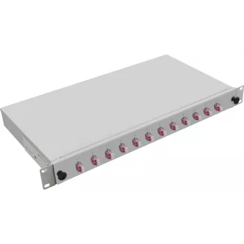 Patchpanel światłowodowy helos LWL 252009 — montaż w szafie rack 1U, 12× LC MM