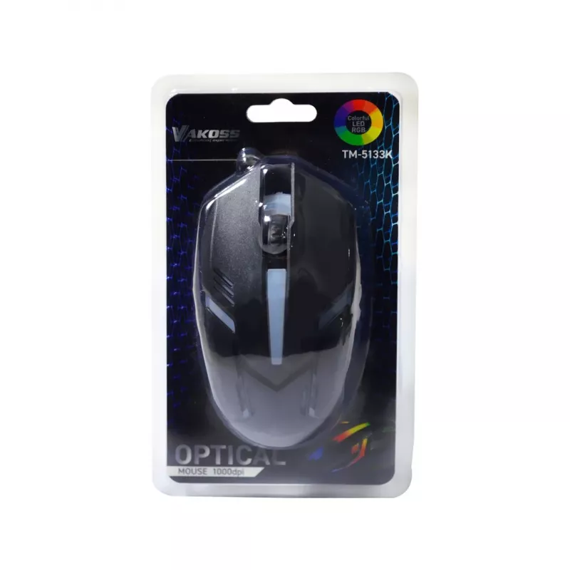 Przewodowa mysz gamingowa VAKOSS TM-5133K, optyczna 1000 DPI, 3 przyciski, USB, czarna