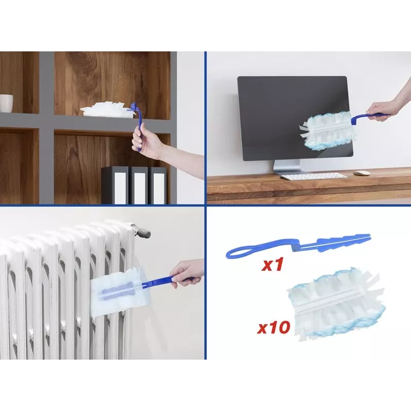 Beper Duster Kit C203PUL004 z 10 wkładami — zestaw ręcznej miotełki do kurzu, wymienne końcówki z mikrofibry