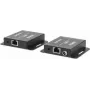 Manhattan 4K HDMI over Ethernet Extender Kit, Extends 4K@30Hz signal up to 40m or a 1080p@60Hz signal up to 70m with a single Cat6 Ethernet kabel, Transmitter and Receiver, Power over kabel (PoC), Czarny, Three Year Warranty