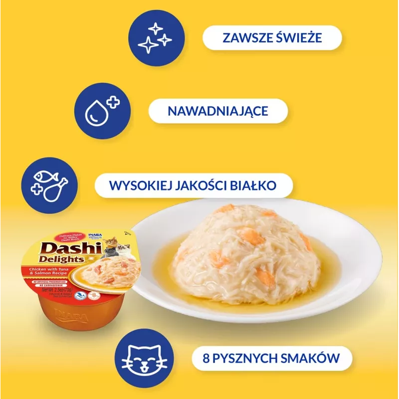 INABA Dashi Delights bulion z kurczaka, tuńczyka i łososia - przysmak dla kota - 70g