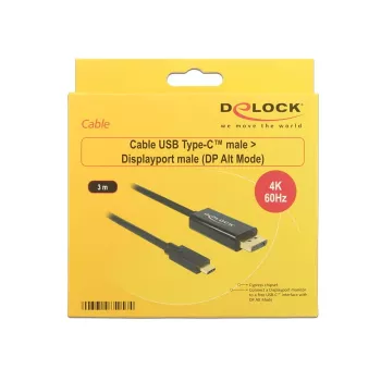 Kabel Delock USB Type-C Plug > Displayport Plug (DP Alt Mode) 4K 60 Hz 3m czarny