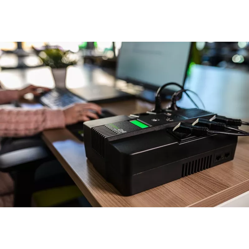 Zasilacz awaryjny zielony Cell UPS06, Line-Interactive 600 VA (360 W), 6 gniazd AC, LCD, USB, RJ-45, akumulator 12 V 7 Ah