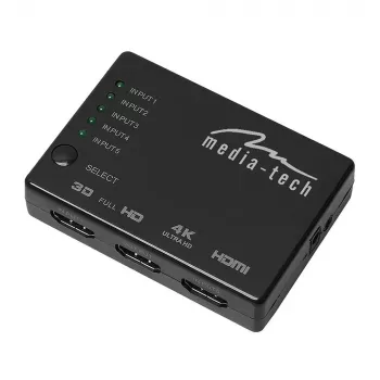 Przełącznik HDMI video MEDIA-TECH MT5207, 5 wejść HDMI, 1 wyjście HDMI, czarny