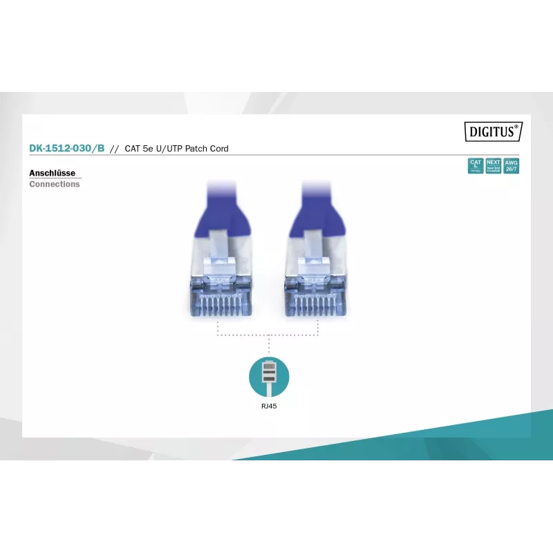 Kabel krosowy U/UTP kat.5e PVC 3m niebieski