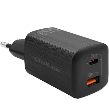 Qoltec 50766 Ładowarka do urządzeń mobilnych Laptop, Przenośna konsola do gier, Power bank, Smartfon, Smartwatch, Tablet Czarny AC Szybkie ładowanie Wewnętrzna